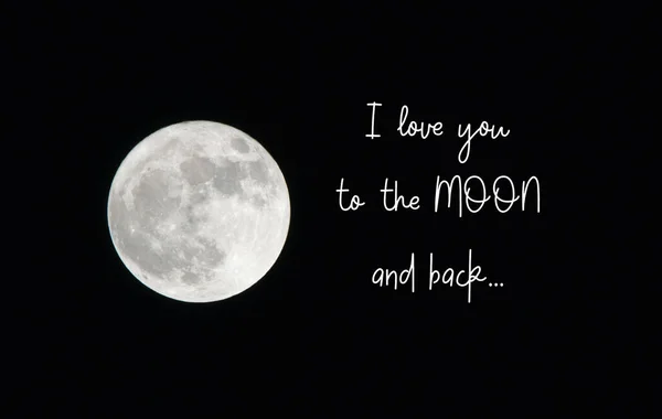 Місяць Ізольований Чорному Тлі Текст Люблю Тебе Місяць Назад — стокове фото