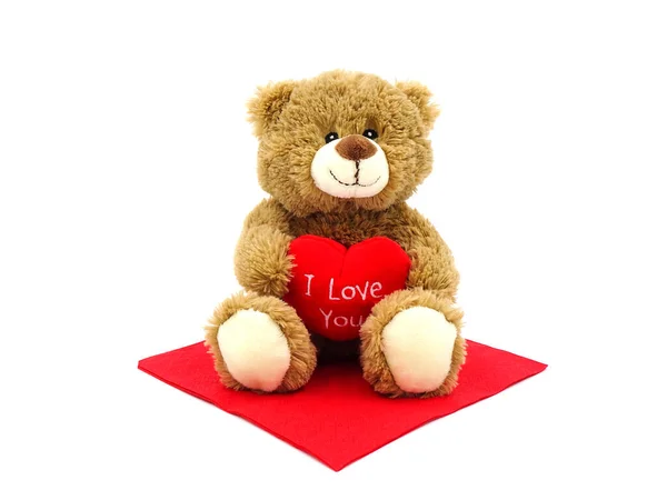 Brauner Teddybär Mit Rotem Herz Und Der Aufschrift Ich Liebe — Stockfoto