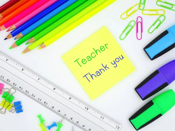 School Supplies Isolated White Background Colored Pencils Paper Clips Markers — Stock Photo, Image