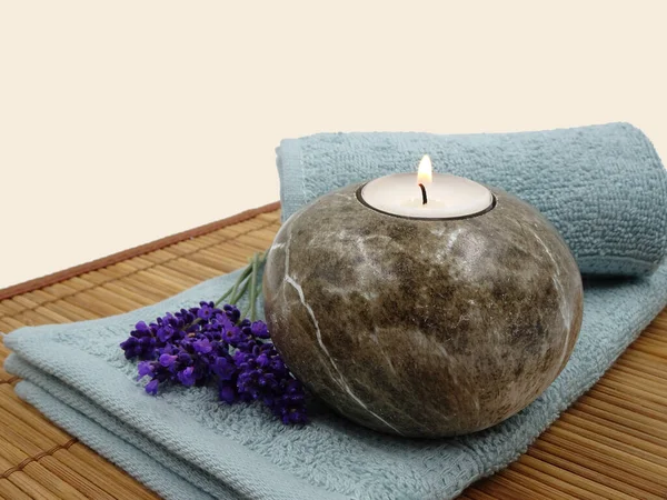 Candle Towels Lavender Wellness Decoration — Fotografia de Stock