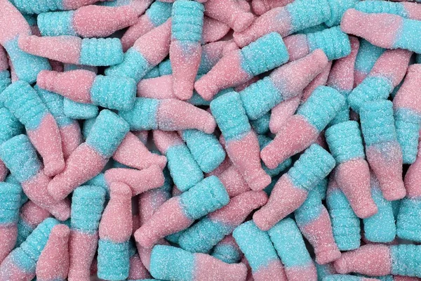 Tasty Candies Bottle Shape Pink Blue Colors Top View — Photo