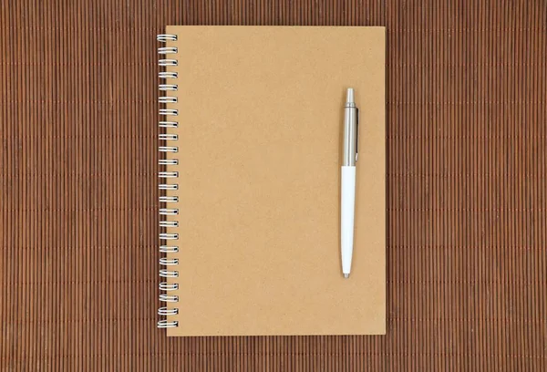 Notebook Pen Wooden Background Office Concept — ストック写真