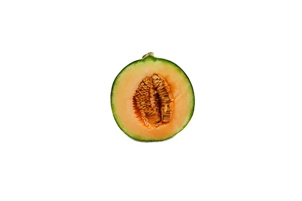 Halva Cavaillon Melonen Smaklig Kantaloupe Med Frön Isolerade Vit Bakgrund — Stockfoto
