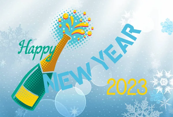 Feliz Ano Novo 2023 Ilustração Com Garrafa Fundo Bokeh Com — Fotografia de Stock