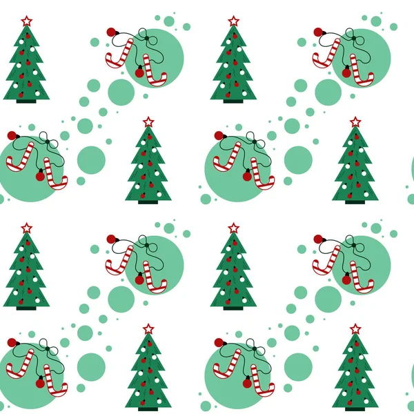 Seamless Pattern Christmas Tree Garland Christmas Candy Canes — Stock Vector
