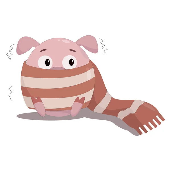 粉红的小猪裹着温暖的围巾坐在那里 — 图库矢量图片