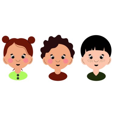 Üç çocuk portresi. Renkli bluz giymiş kız ve erkek çocukları.