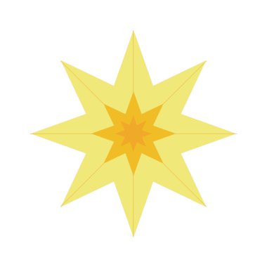 Sarı ve turuncu renkli sekiz açılı bir yıldızın çizimi.