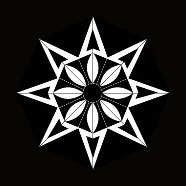 Siyah zemin üzerinde geometrik şekillerin beyaz süslemesi