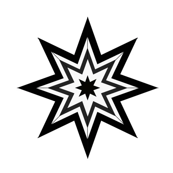 黒と白の縞模様の3次元8角星のスケッチです — ストックベクタ