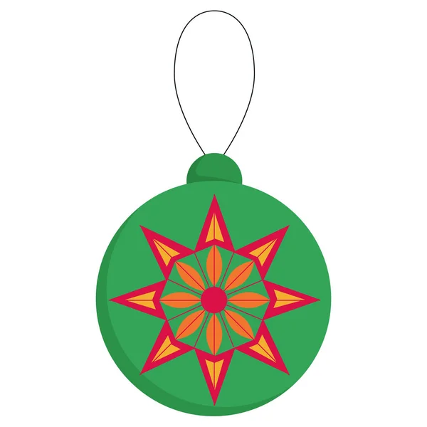 Palla Verde Natale Con Motivo Stella Colorata — Vettoriale Stock