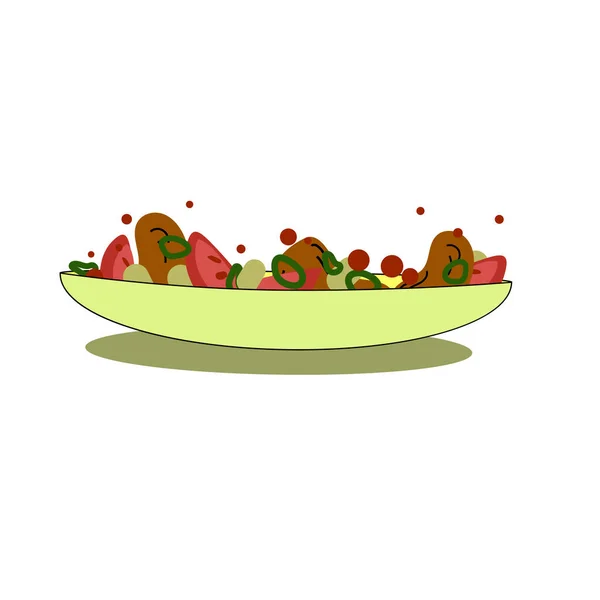 Plato Grande Ensalada Caliente Con Verduras Especias — Vector de stock