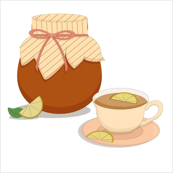 Jar Lemon Jam Mug Hot Tea — Stock Vector