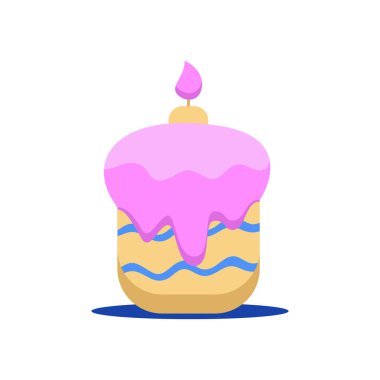 Pembe kremalı Paskalya pastası ve mum.