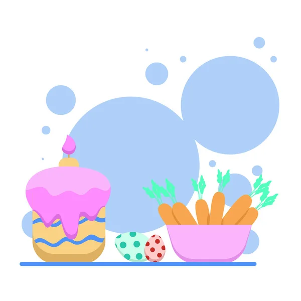 Pembe Kremalı Paskalya Pastası Renkli Yumurta Turuncu Havuç — Stok Vektör
