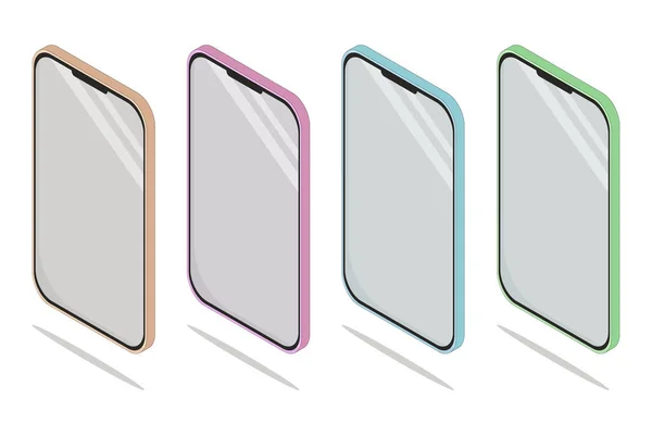 Quatre Téléphones Flip Minces Différentes Couleurs — Image vectorielle