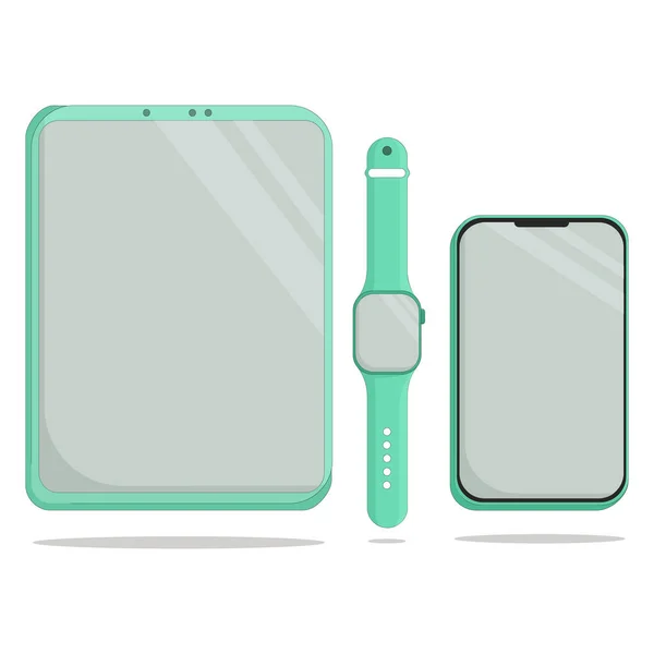 Ensemble Gadgets Tablette Téléphone Montre Vert — Image vectorielle