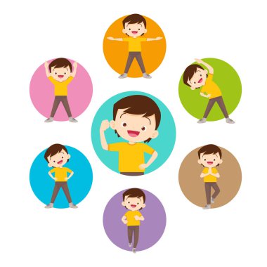 Çember çizelgesinde çeşitli hareketleri olan sağlıklı bir çocuk grubu.