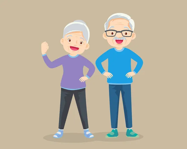 Elderly Couple Strong Body Doing Exercises Elderly Woman Elderly Man — Stock Vector