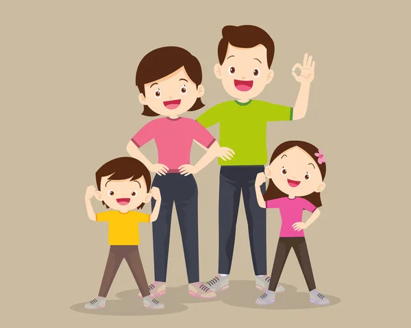 Fuerte Familia Ejercicio Juntos Concepto Familia Saludable — Archivo Imágenes Vectoriales