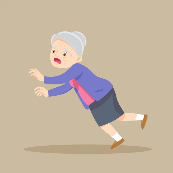 老人滑倒在潮湿的地板上 老年妇女有意外绊倒 笨手笨脚的爷爷 — 图库矢量图片