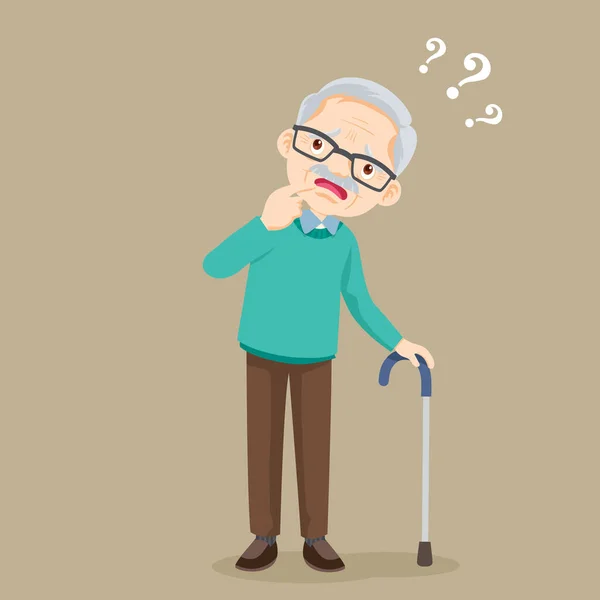 Elderly Suffering Amnesia Senior Man Gesture Having Forgotten Something — Stock Vector