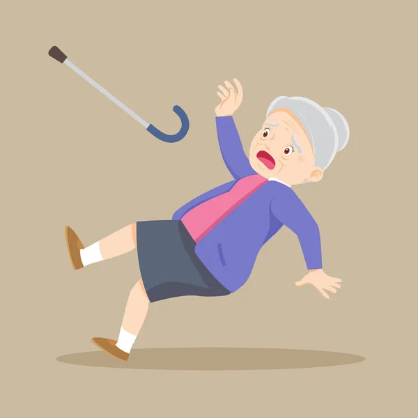 Elderly Slip Falling Wet Floor Elderly Woman Have Accident Tripping — Stock Vector