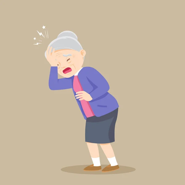 Starsza Kobieta Cierpiąca Głowę Babcia Bólem Głowy — Wektor stockowy
