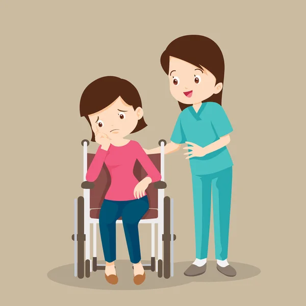 Enfermeira Voluntária Que Cuida Mulher Doente Sentada Cadeira Rodas —  Vetores de Stock
