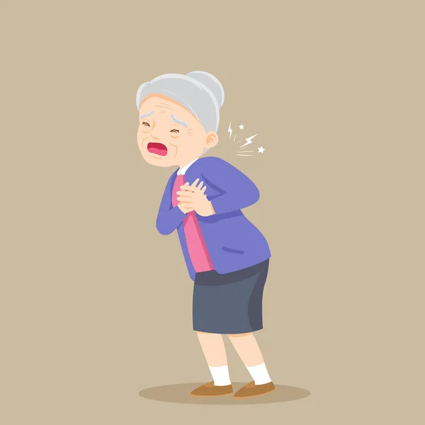 Senior Woman Having Heart Attack Elderly Chest Pain — Stock Vector