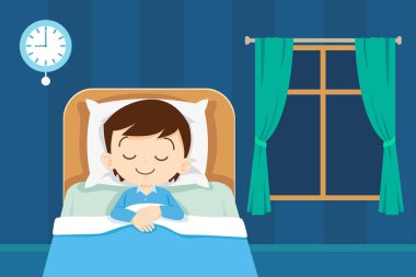 Tatlı çocuk gece odasında uyuyor. Çocuk bu gece rüyalarda uyuyor, iyi geceler ve tatlı rüyalar..