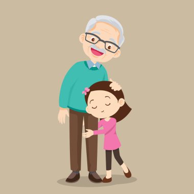 Torunu dedesine sarılıyor. Gülümseyen büyükbabası da torununa sarılıyor.