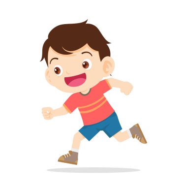 Çocuklar spor yapıyor, koşuya katılıyorlar. Mutlu şirin çocuk koşuyor.