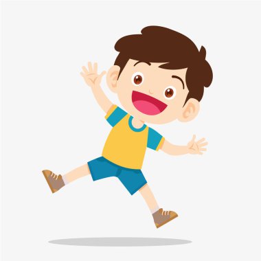 Yakışıklı çocuk zıplıyor ve kazanıyor. Yumruk hareketi.