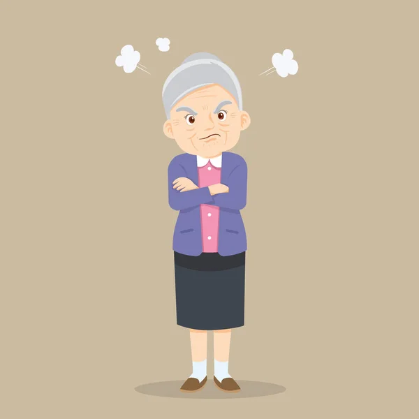 Anziani Signora Con Braccia Incrociate Donne Anziane Arrabbiate Braccia Incrociate — Vettoriale Stock