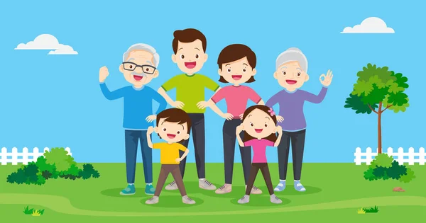 Здоровый Концепт Иллюстрация Семьи Большая Счастливая Семья Упражнения Вместе Здоровье — стоковый вектор