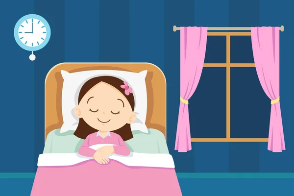 Mignonne Fille Dormir Dans Chambre Night Girl Dormir Soir Rêves — Image vectorielle