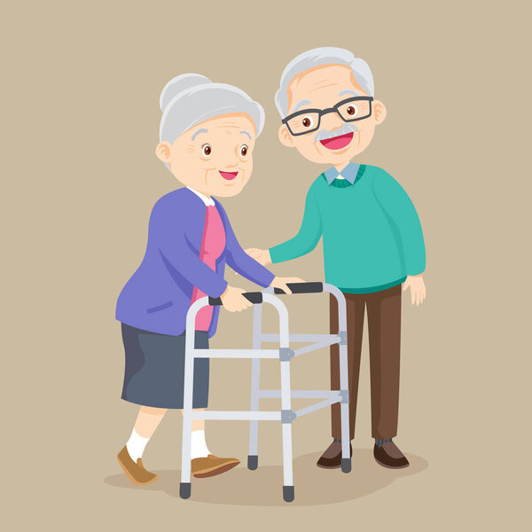 пожилой мужчина заботится о пожилой женщине физиотерапия