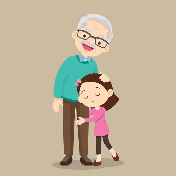 Nieta Abrazando Abuelo Sonriente Abuelo Abrazando Nieta Niño — Archivo Imágenes Vectoriales