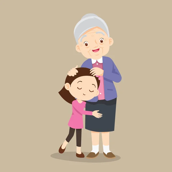 Nieta Abrazando Abuela Abuela Sonriente Abrazando Nieta — Archivo Imágenes Vectoriales