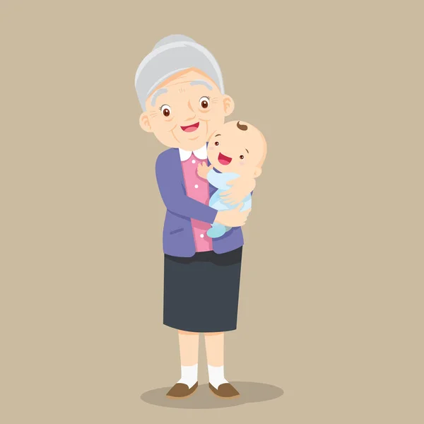 Abuela Nieto Del Bebé Mujer Muy Anciana Sosteniendo Pequeño Bebé — Vector de stock