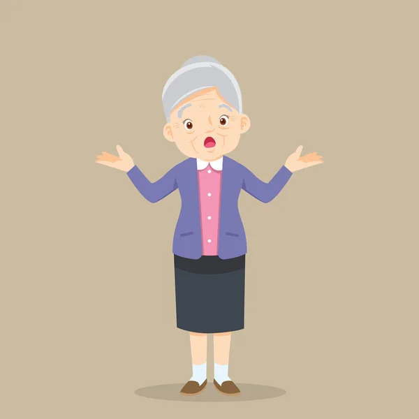 Grandmother Acting Confused Expression Old Woman Pensioner Shrug Shoulders Confused — Stock Vector