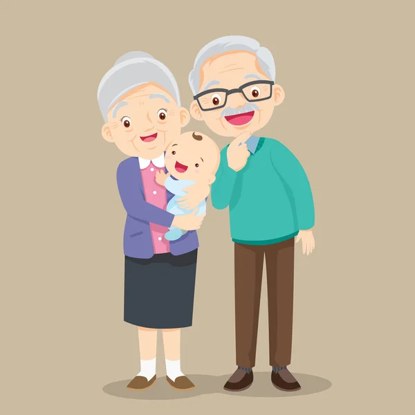 Kakek Nenek Dan Cucu Bayi Kakek Nenek Yang Bahagia Memegang - Stok Vektor