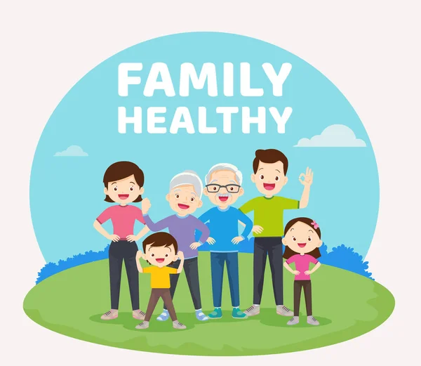 Happy Family Exercising Together Public Park Good Health Healthy Actividades — Archivo Imágenes Vectoriales