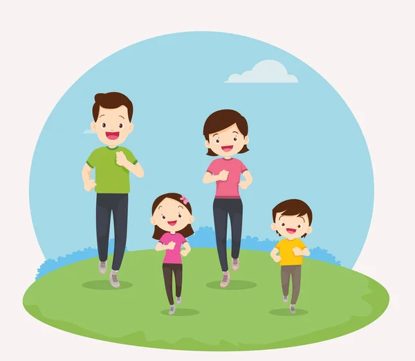 Happy Family Exercise Together Public Park Good Health Healthy Activities — Wektor stockowy