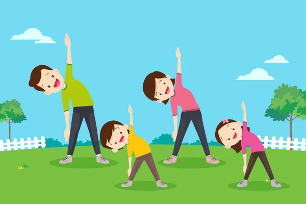 身体健康 日常活动 生活方式在公园里快乐地一起运动 — 图库矢量图片