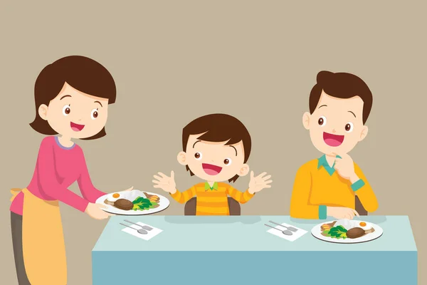 Femme Servant Nourriture Aux Parents Mère Servant Nourriture Famille Famille — Image vectorielle