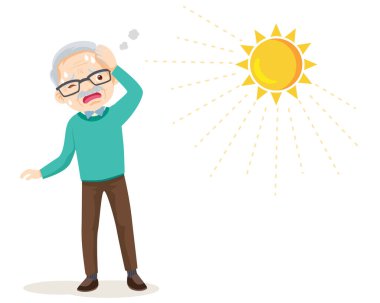 elderly man thirsty from heat of the summer sun.older feels so thirsty because of hot weather