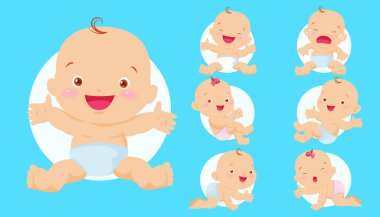 Bebek bezi takan küçük, şirin bir bebekle ayarlanmış. Birinci sınıf bebek gelişimi.. 