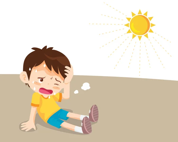 Αγόρι Διψασμένο Από Ζέστη Του Καλοκαιρινού Ήλιου Αγόρι Αισθάνεται Τόσο — Διανυσματικό Αρχείο